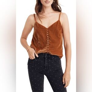 NWOT Madewell Velvet Buttondown Tank in Petrol size 2